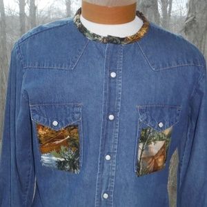 Great Outdoors Fun on Redesigned Large Denim Shirt